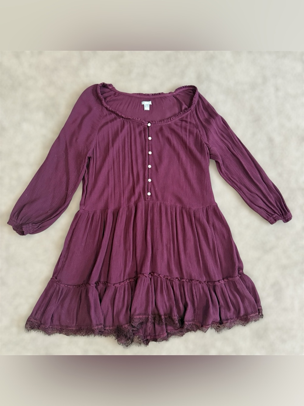 Aerie Witchy Fall Boho Dress Cottagecore Long Sleeve Size Small Maroon Lace Trim